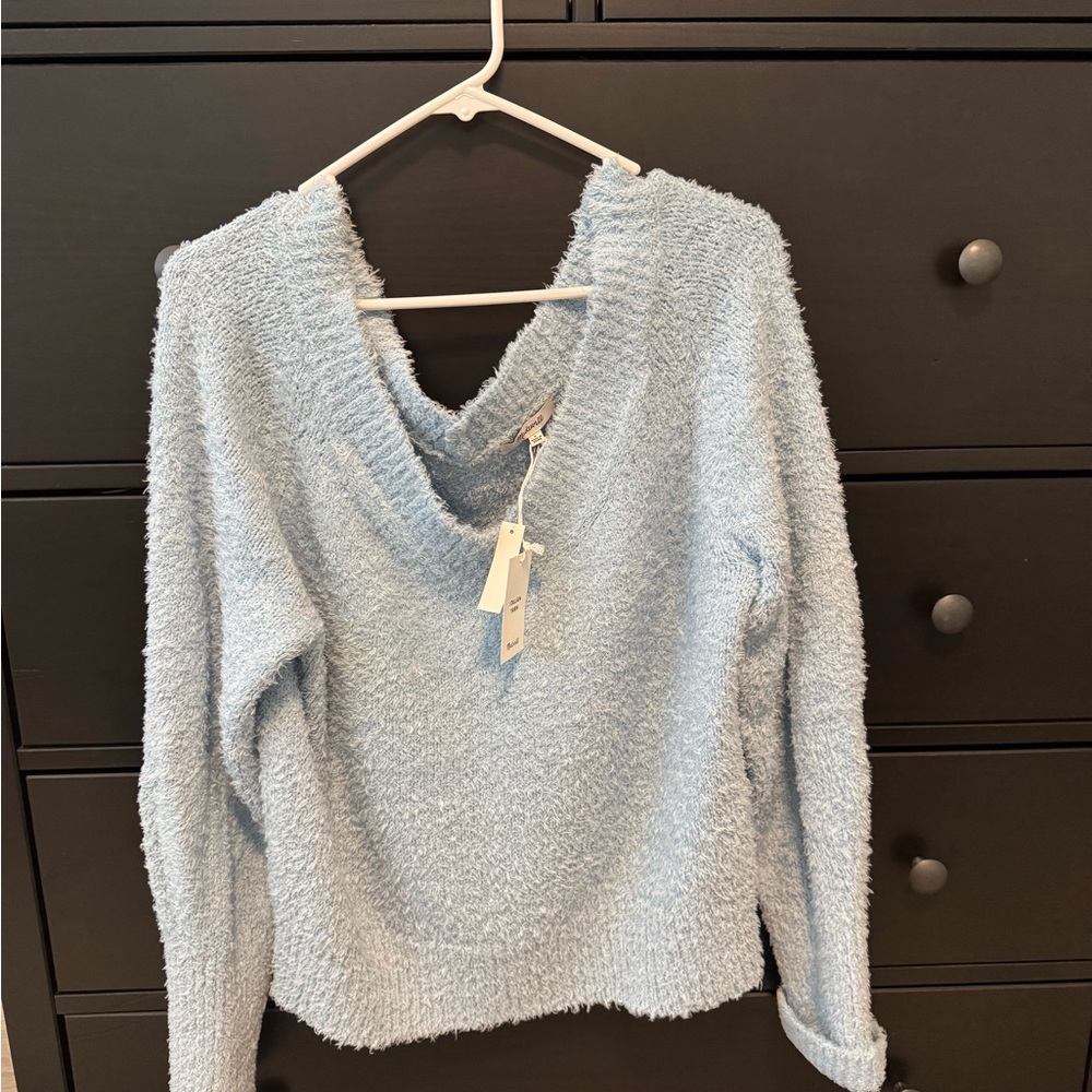 NWT Madewell italian yarn blue fuzzy sweater, size large